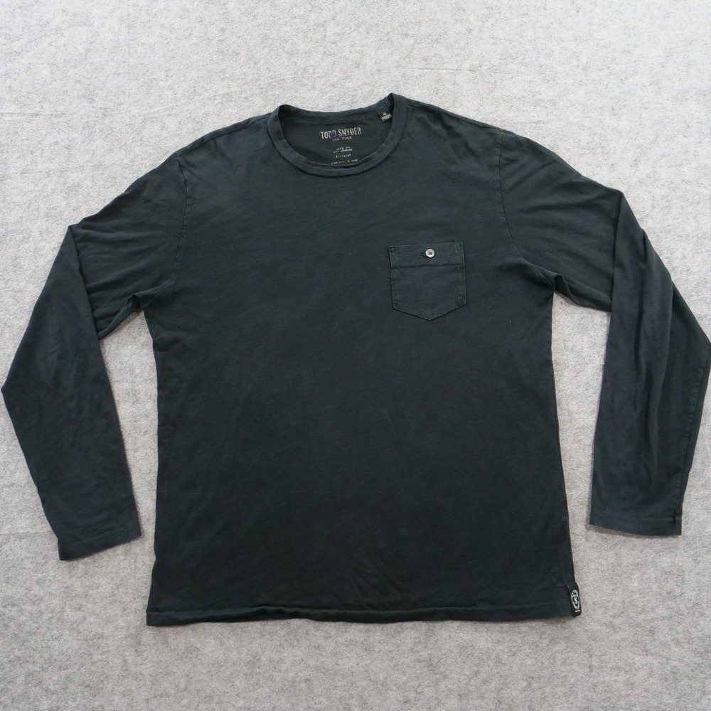 Todd Snyder Shirt Mens Extra Large Black Crew Long Sleeve Pocket Logo